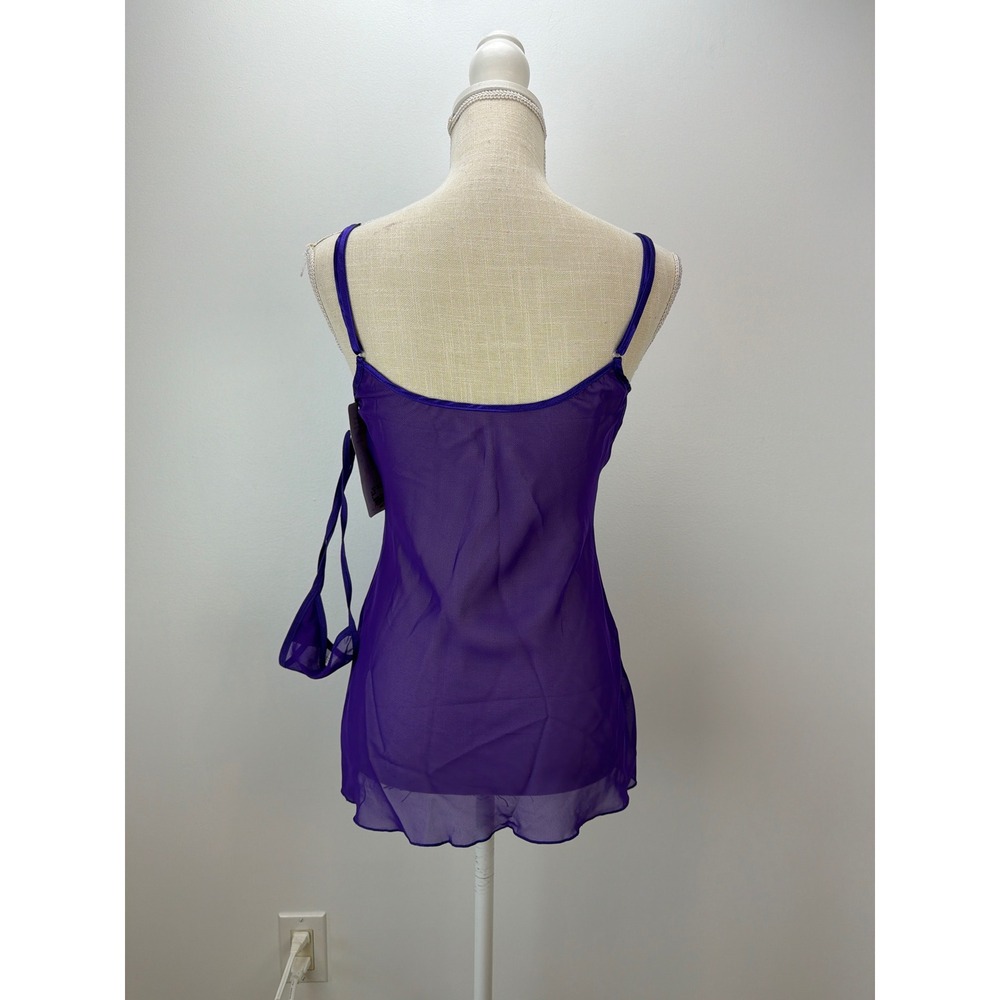 Shirley of Hollywood Purple Sheer Chemise & Thong Panty Size Small - Picture 2 of 10